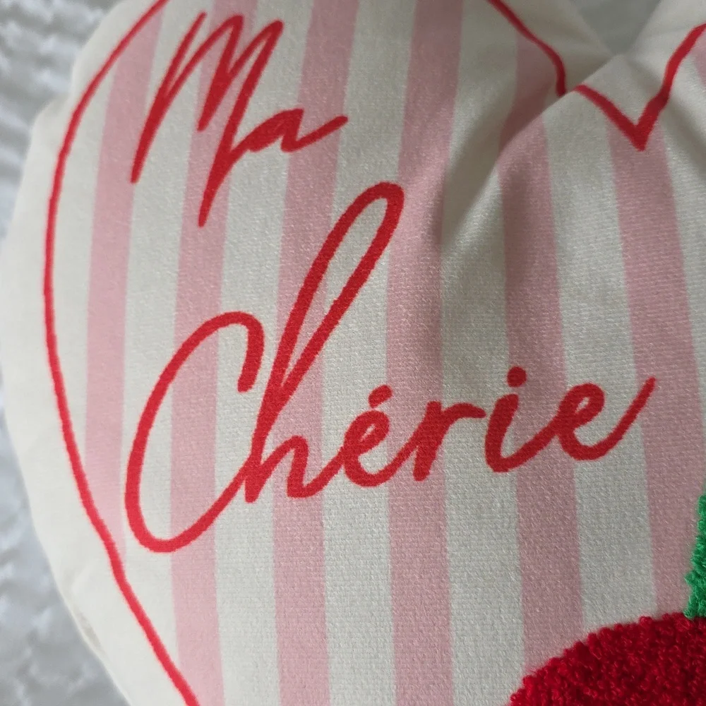 Heart-Shaped Pink and Red Cherry Pillow 13x14